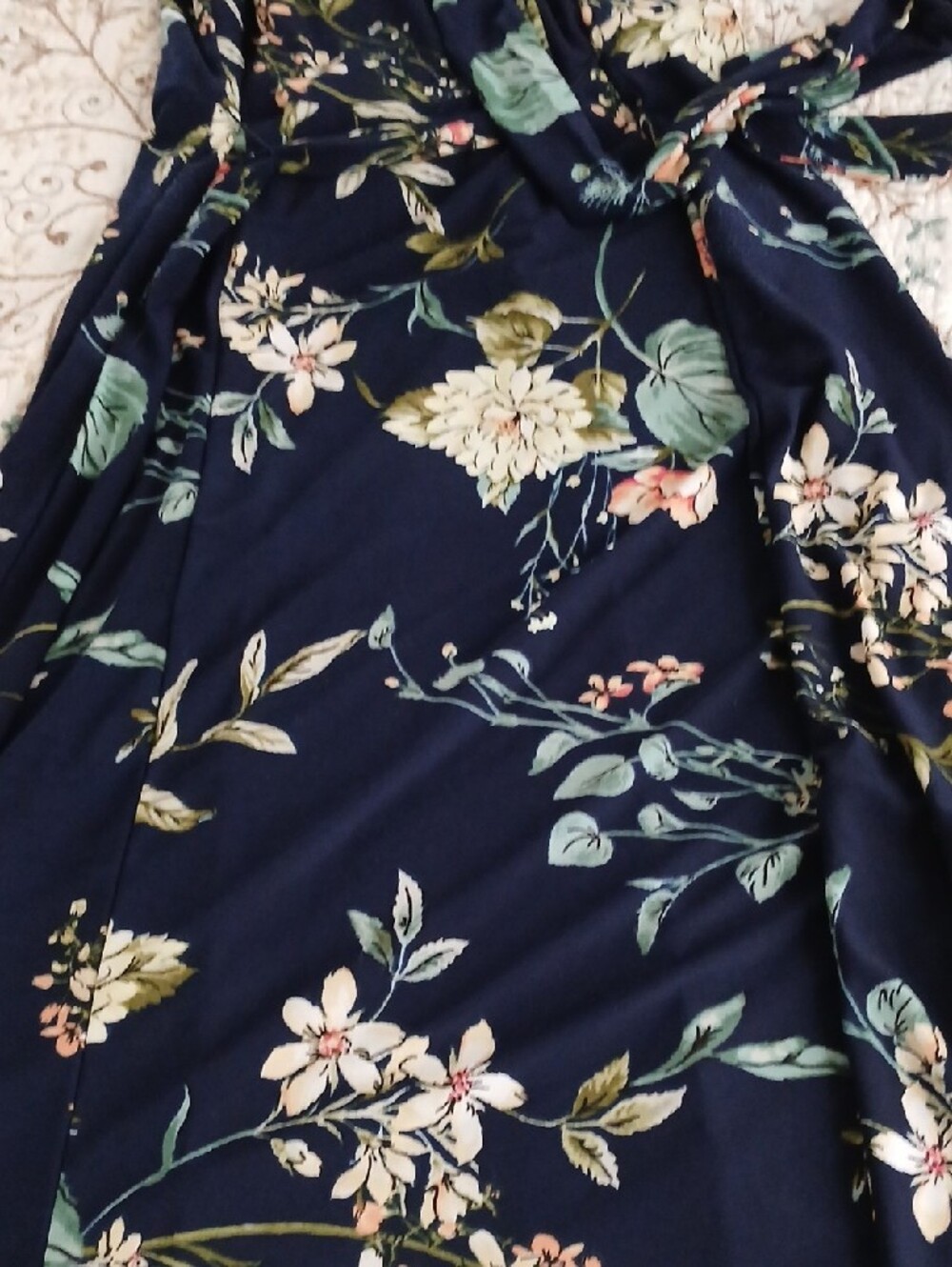 Anne Klein Navy Floral Dress with tie at waist - Picture 4 of 5